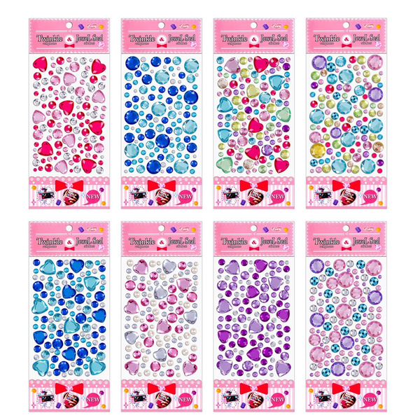 8 Sheets Gems Stickers Kids DIY Crafts Stickers Non-toxic Prime